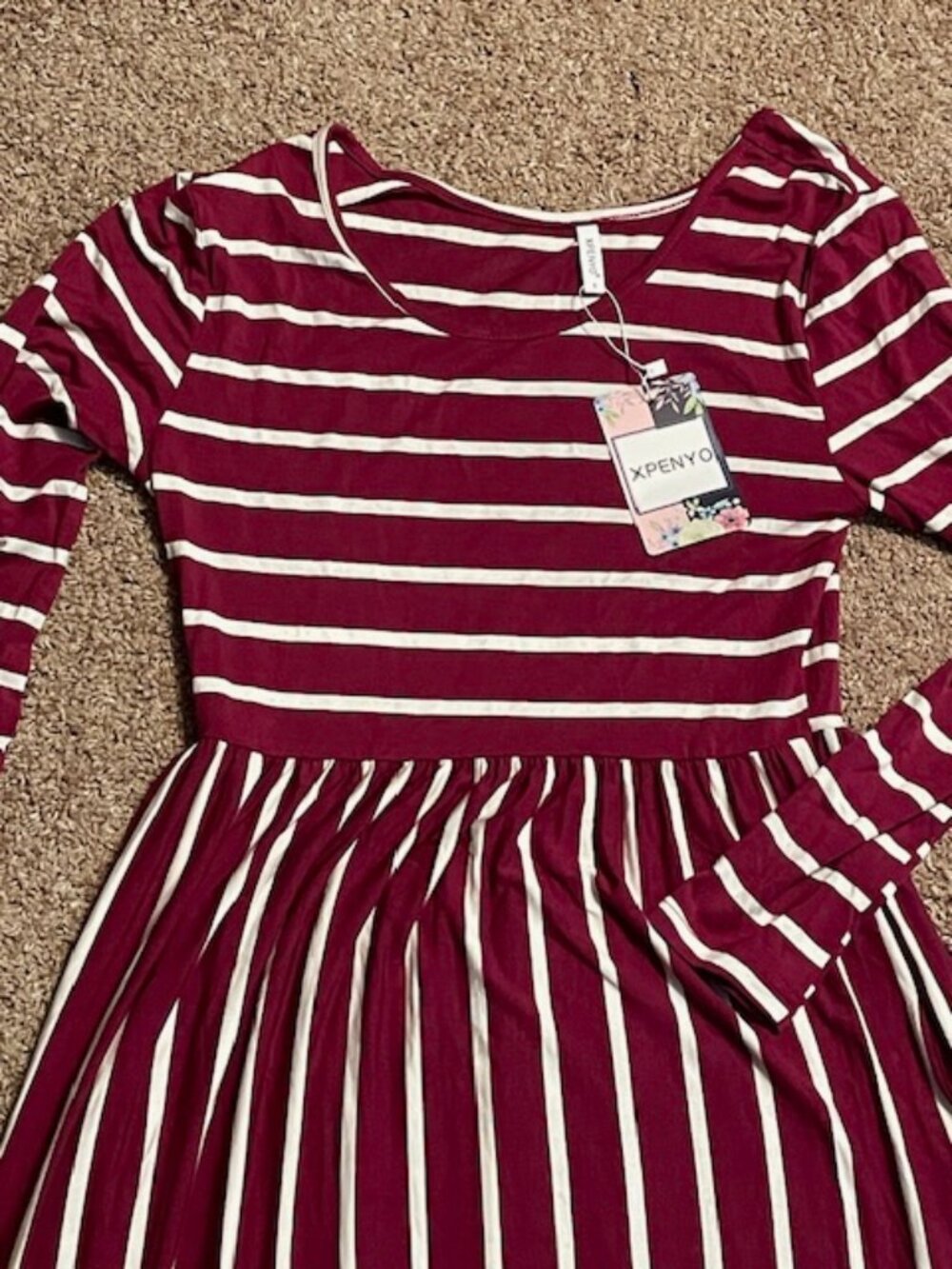Burgundy with White Strips Xpenyo Maternity Maxi Dress – NWT – S